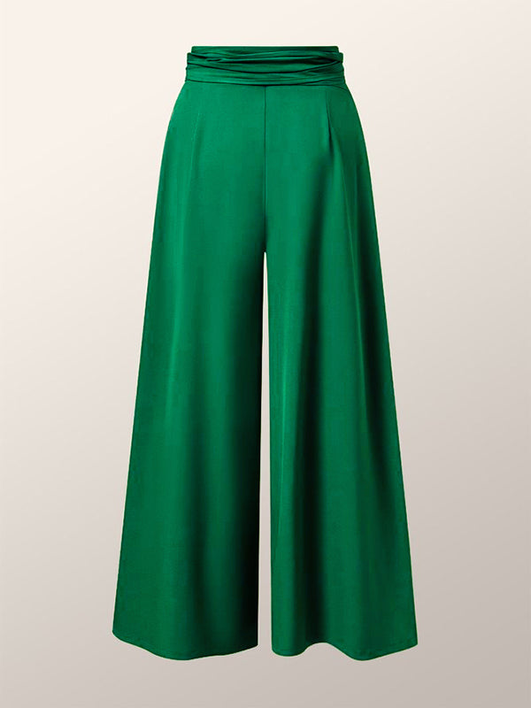Loose Wide Leg Pleated Solid Color Tied Waist Pants Trousers