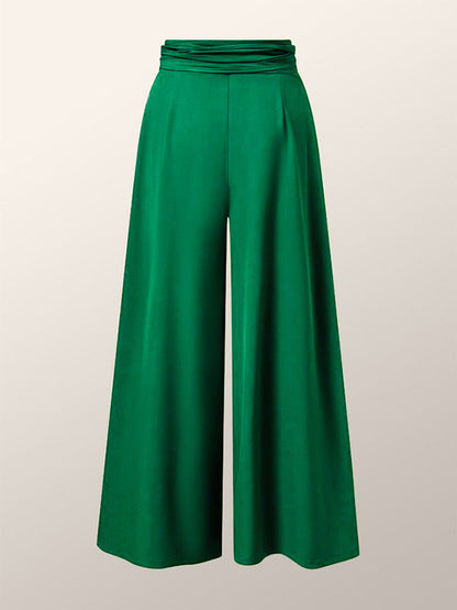 Loose Wide Leg Pleated Solid Color Tied Waist Pants Trousers