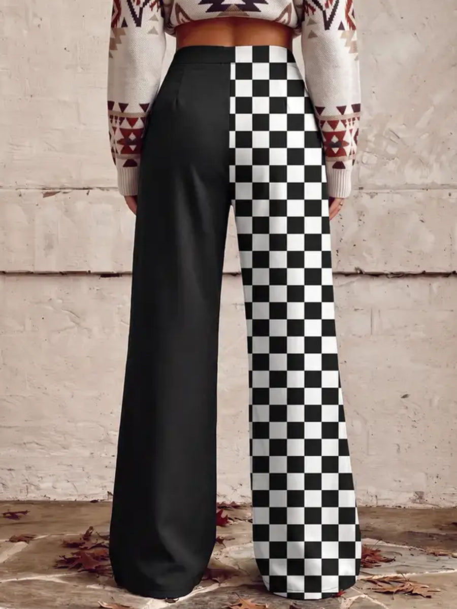 Printed Pockets Buttoned Wide Leg Plus Size Trousers Pants