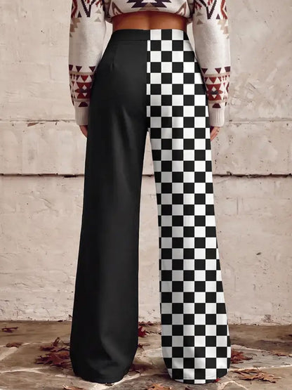 Printed Pockets Buttoned Wide Leg Plus Size Trousers Pants