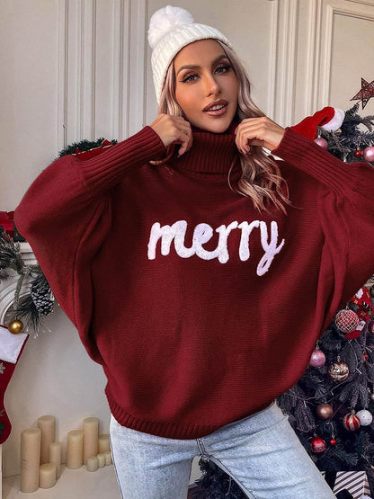 Long Sleeves Loose Contrast Color Printed Split-Joint High Neck Sweater Tops