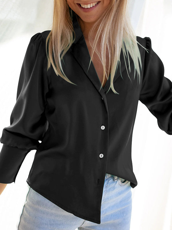 Long Sleeves Buttoned Notched Collar Blouses&Shirts Tops
