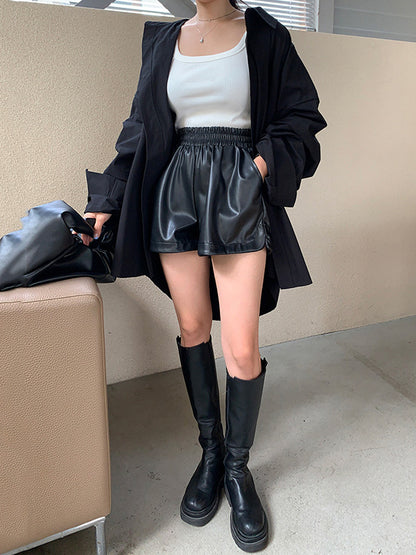 Long Sleeves Loose Buttoned Pockets Solid Color Lapel Blouses&Shirts Tops