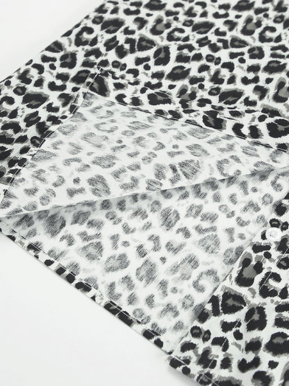 Loose Puff Sleeves Leopard Split-Joint Peter Pan Collar Blouses&Shirts Tops