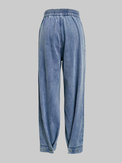 Loose Buttoned Solid Color Zipper Jean Pants Bottoms Knickerbockers Trousers