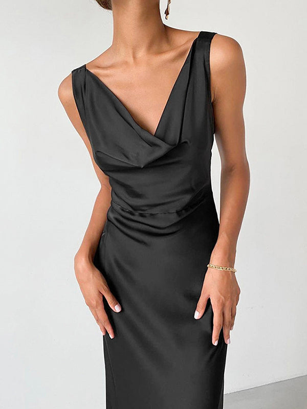 Bodycon High Waisted Solid Color V-Neck Maxi Dresses