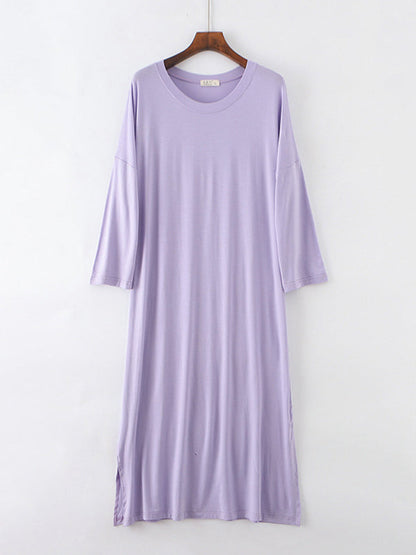 Modal Long Sleeve Split-Side Loose Pajamas Dress