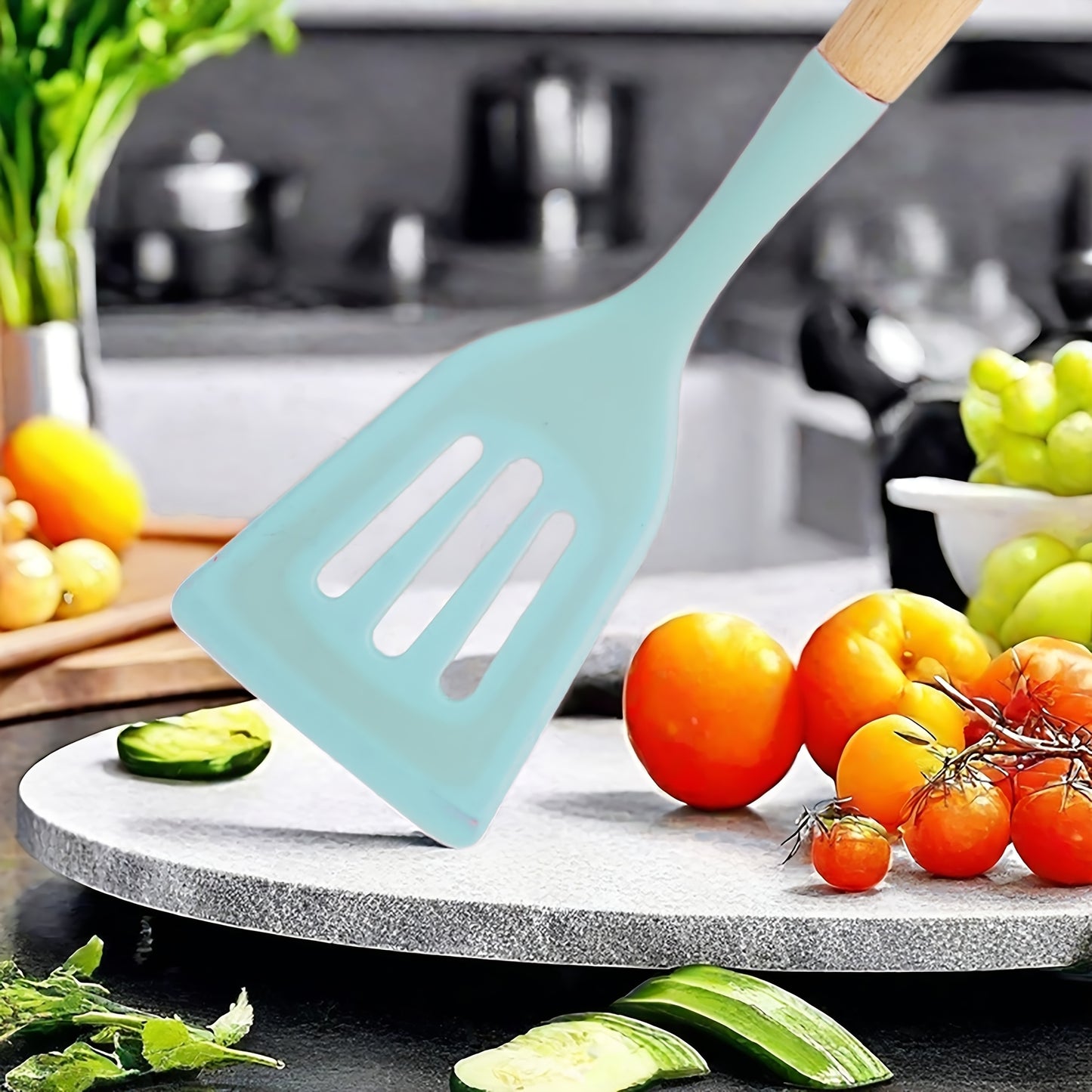 19pcs Silicone Kitchenware And Kitchen Knife Set | Heat Resistant Silicone Cutlery With Wooden Handle | Chef Knife | Non-stick Friendly Tool | Easy To Cook And Clean | Convenient To Carry | Suitable For School, Home, Outdoor Use | Christmas