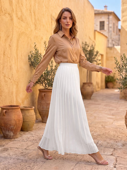 Solid Color Pleated High Waisted A-line Skirts Bottoms