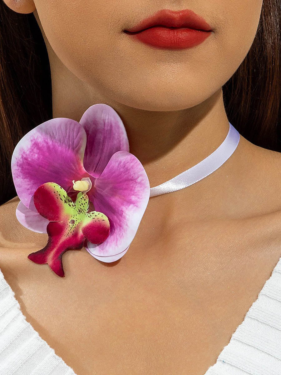 Three-Dimensional Flower Solid Color Flower Shape Necklaces Accessories