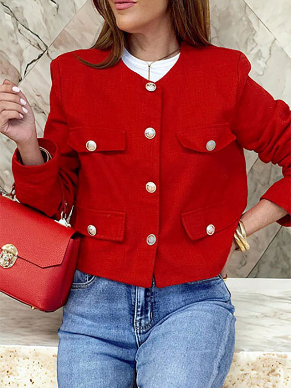 Long Sleeves Loose Buttoned Split-Joint Round-Neck Outerwear