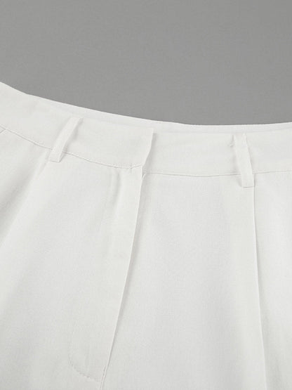 Elasticated Waist High Waisted Pleated Solid Color Split-Joint Pants