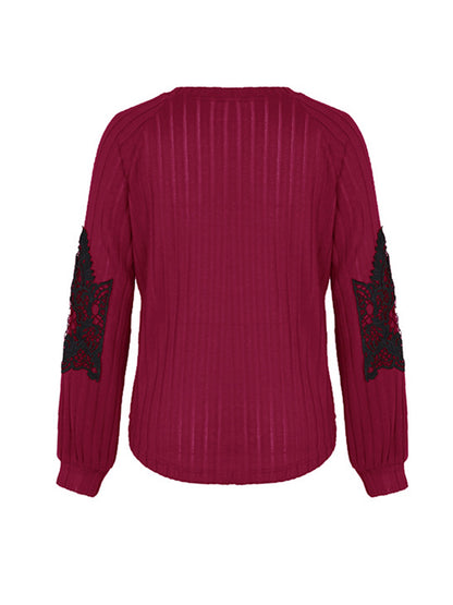 Long Sleeves Loose Split-Joint V-Neck T-Shirts Tops