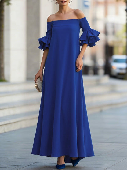 Half Sleeves Loose Solid Color Off-The-Shoulder Maxi Dresses