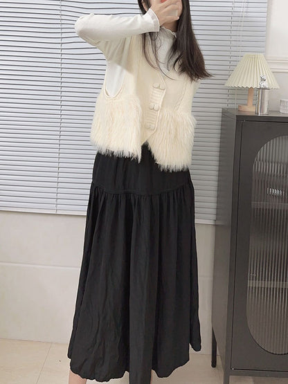 Loose Sleeveless Buttoned Solid Color Split-Joint V-Neck Vest Outerwear