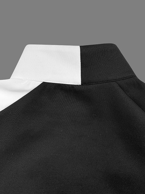 Loose Puff Sleeves Contrast Color Split-Joint Stand Collar Outerwear