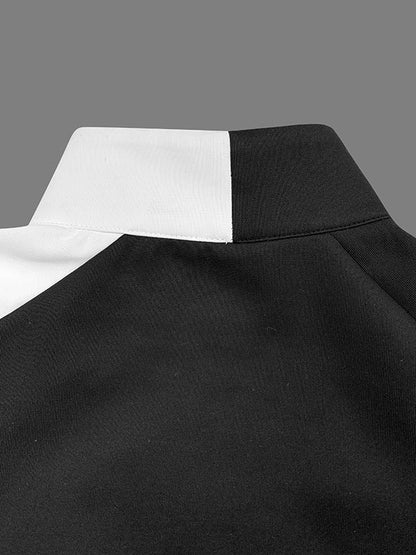 Loose Puff Sleeves Contrast Color Split-Joint Stand Collar Outerwear