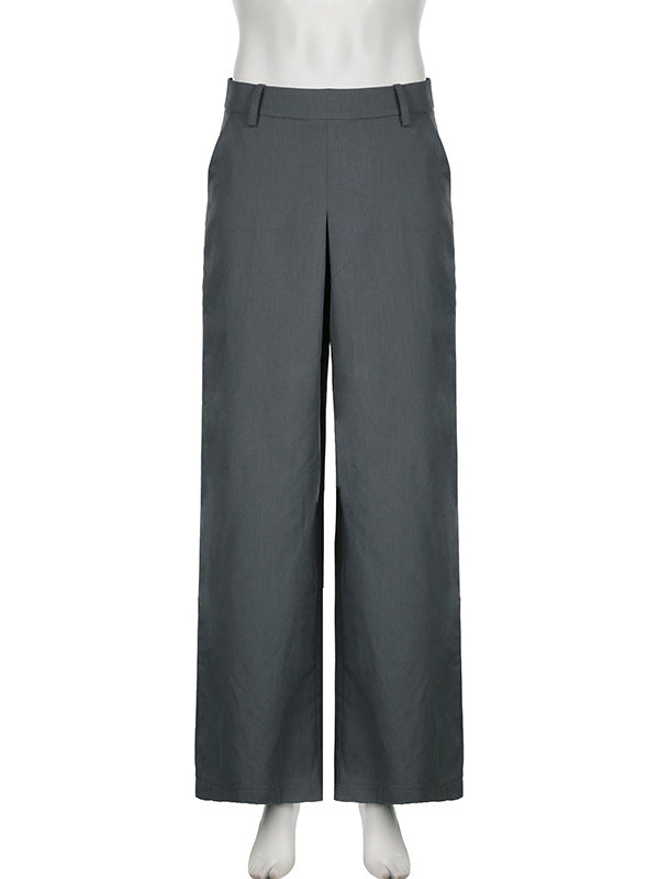 High Waisted Loose Solid Color Split-Joint Pants Trousers