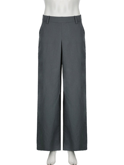 High Waisted Loose Solid Color Split-Joint Pants Trousers