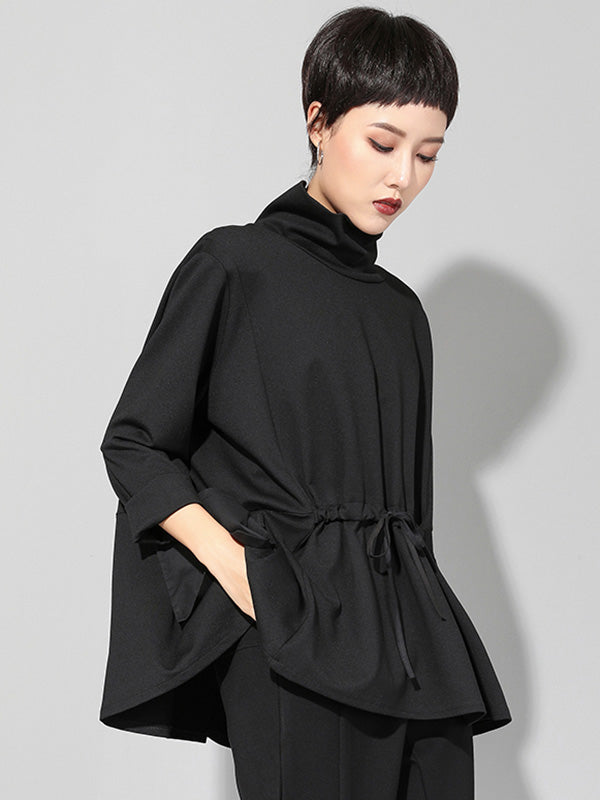 Original Solid Color Smocked High-Neck Sweatshirts