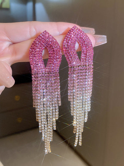 Gradient Hollow Rhine Stones Tasseled Drop Earrings