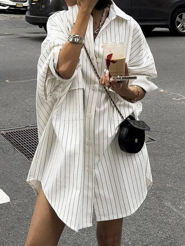 Long Sleeves Loose Buttoned Striped Lapel Blouses&Shirts Tops