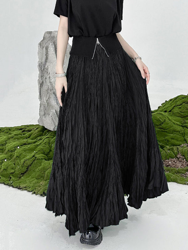 A-Line Irregular Clipping High-Waisted Pleated Solid Color Skirts