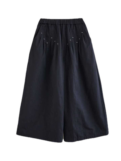 Loose Wide Leg Elasticity Embroidered Pleated Ninth Pants Trousers