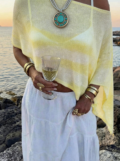 Striped See-Through Sleeveless Loose One-shoulder Cover-Ups Tops