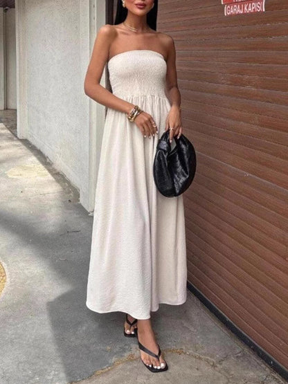A-Line High Waisted Pleated Solid Color Split-Joint Tube Midi Dresses