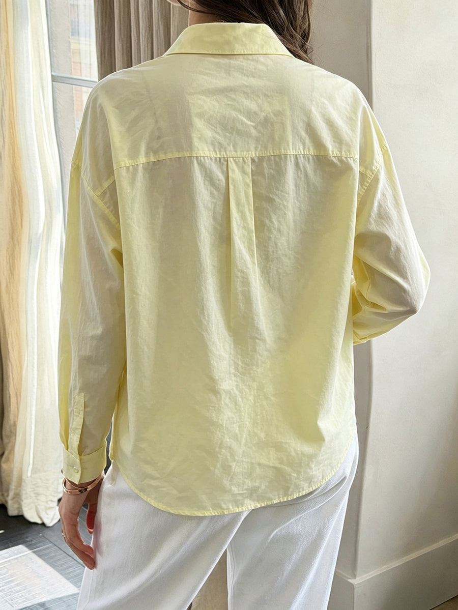 Solid Color Buttoned Loose Long Sleeves Lapel Blouses&shirts Tops