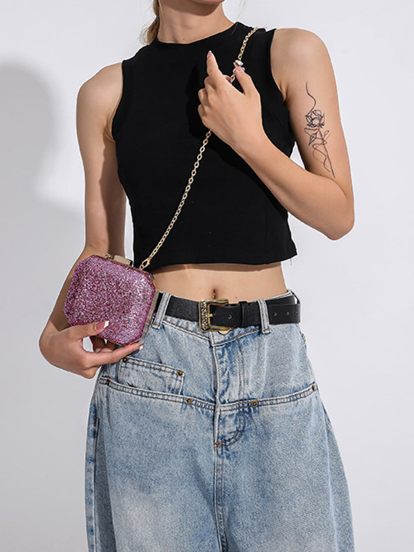 Chains Rhine Stones Crossbody Bags