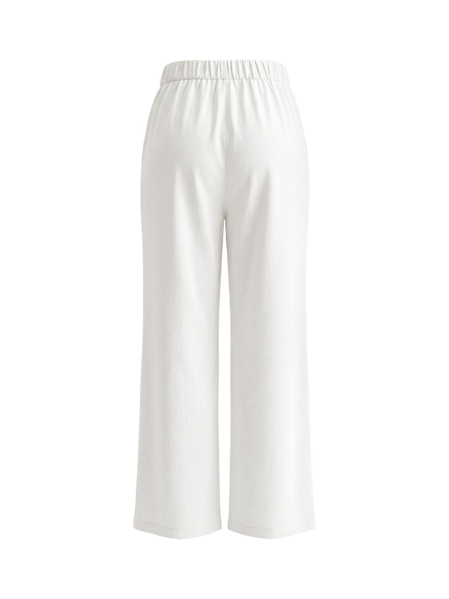 High Waisted Loose Pockets Solid Color Pants Trousers