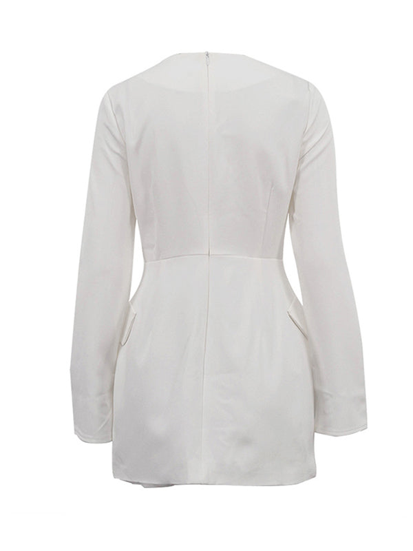 Bodycon Long Sleeves Solid Color Split-Joint Zipper Round-Neck Mini Dresses