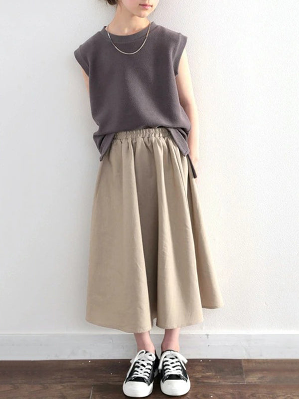 A-Line Loose Elasticity Solid Color Skirts Bottoms
