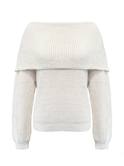Long Sleeves Loose Solid Color Split-Joint Round-Neck Sweater Tops