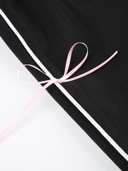 Loose Wide Leg Bowknot Drawstring Elasticity Split-Joint Pants Trousers
