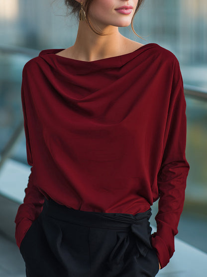 Long Sleeves Loose Solid Color Heaps Collar Blouses&Shirts Tops