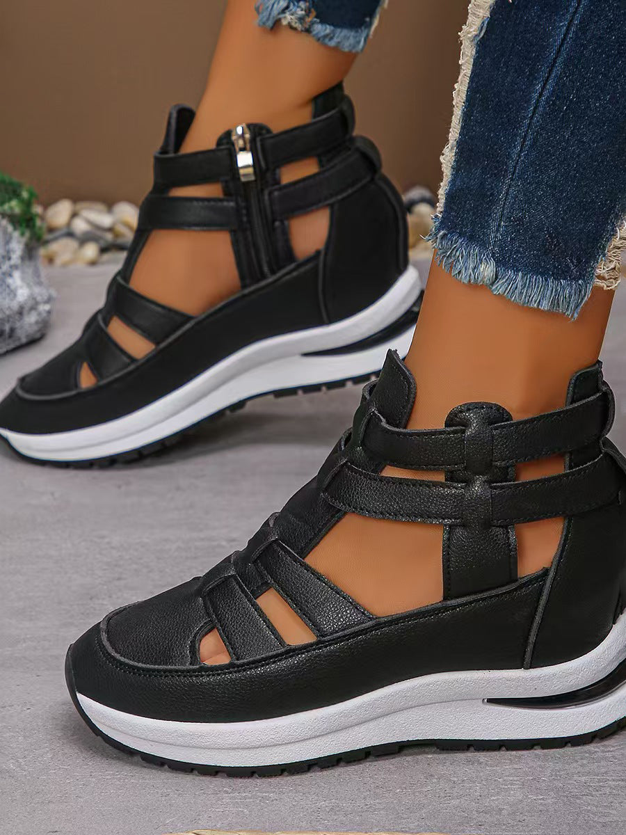 Zipper Solid Color Round-Toe Sandals