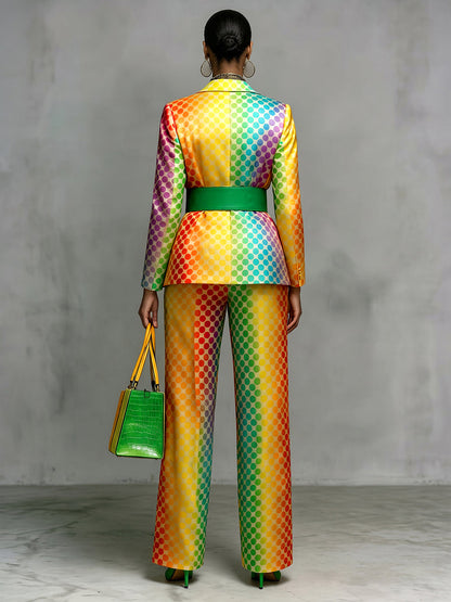 Polka-Dot Pockets Gradient Contrast Color Colorful Wide Leg Loose Trousers Suit Pants
