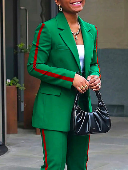 Long Sleeves Loose Split-Joint Striped Lapel Blazer Outerwear Suit Outerwear