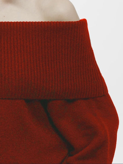 Long Sleeves Loose Solid Color Off-The-Shoulder Sweater Tops