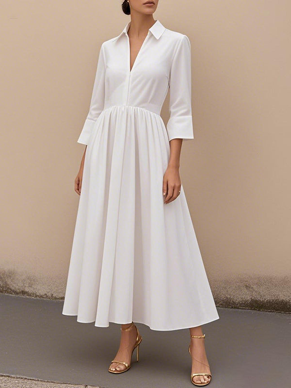 A-Line High Waisted V-Neck Solid Color Maxi Dresses