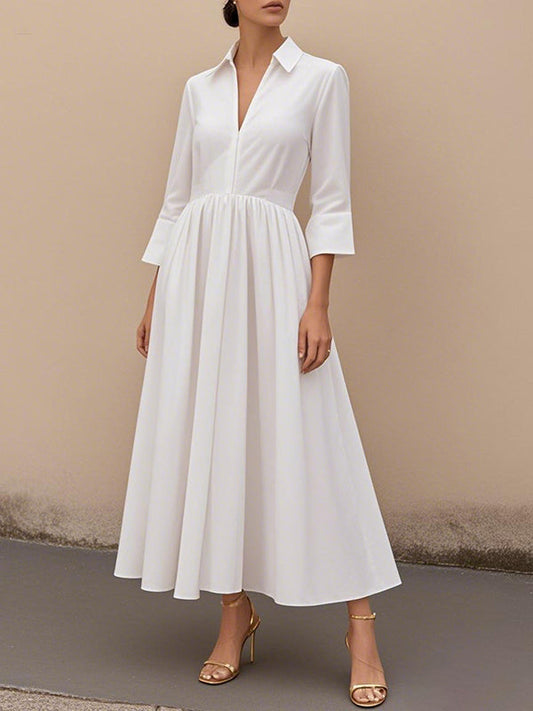 A-Line High Waisted V-Neck Solid Color Maxi Dresses