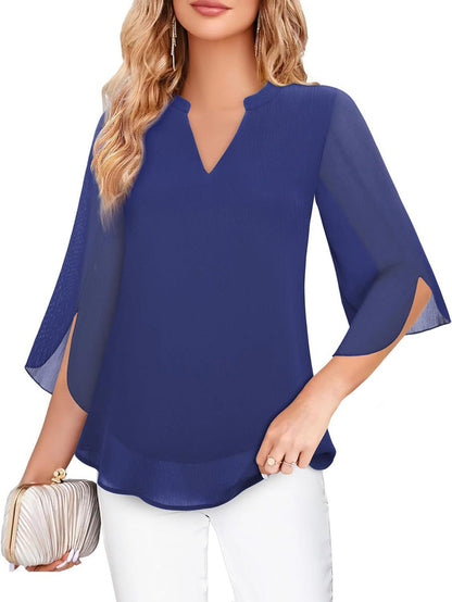 Half Sleeves Loose Solid Color V-Neck Blouses&Shirts Tops