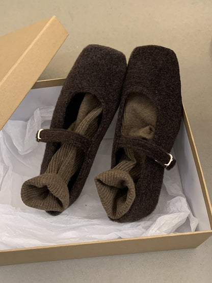 Hollow Shallow Cut Split-Joint Square-Toe Flat Shoes Mary Janes