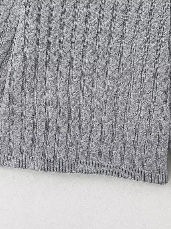 Long Sleeves Loose Solid Color Split-Joint Round-Neck Sweater Tops + Scarf Two Pieces