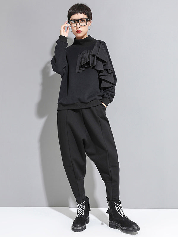 Stylish Black Velvet Split-Joint Harem Pants