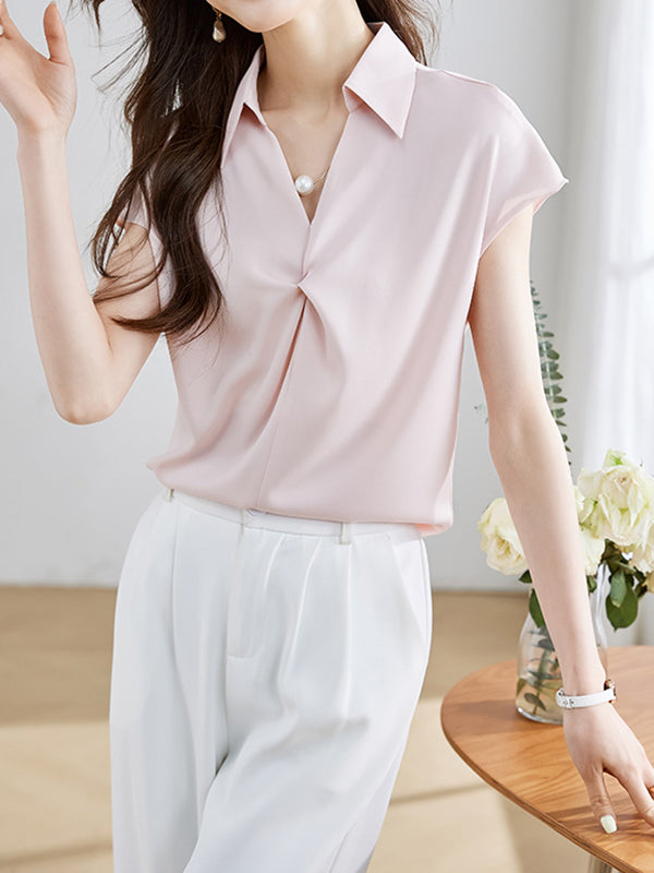 Loose Raglan Sleeve Solid Color Split-Joint Lapel Blouses&Shirts Tops