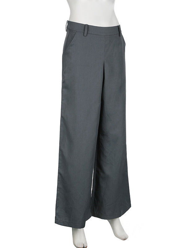 High Waisted Loose Solid Color Split-Joint Pants Trousers